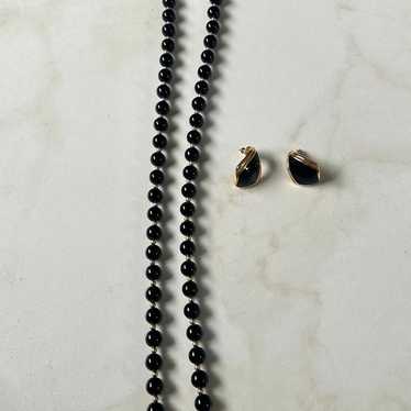 Vintage Set from Monet Black Beaded Necklace with… - image 1