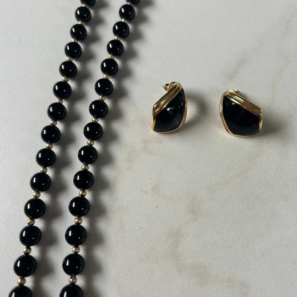 Vintage Set from Monet Black Beaded Necklace with… - image 2