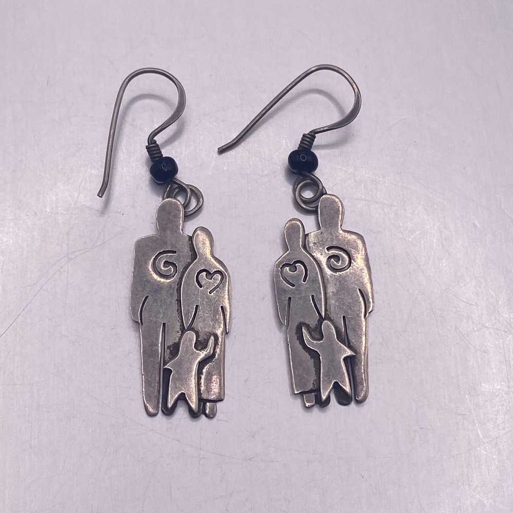 Vintage Sterling Silver Human Family Dangle Earri… - image 1