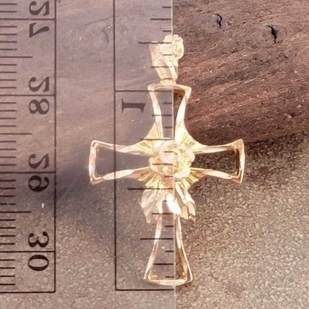 Gold Over Sterling Diamond Cut 3D Rose Open Cross… - image 5