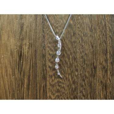 16" Sterling Silver Wavy Clear CZ Stone Pendant N… - image 1