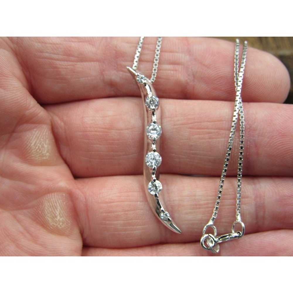 16" Sterling Silver Wavy Clear CZ Stone Pendant N… - image 2