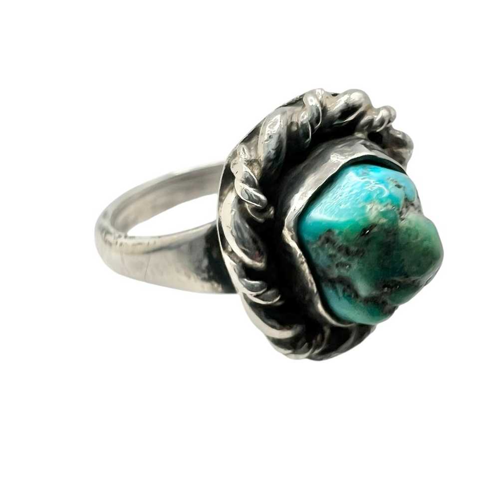 Vintage Size 4 Native Sterling Turquoise Ring - image 3