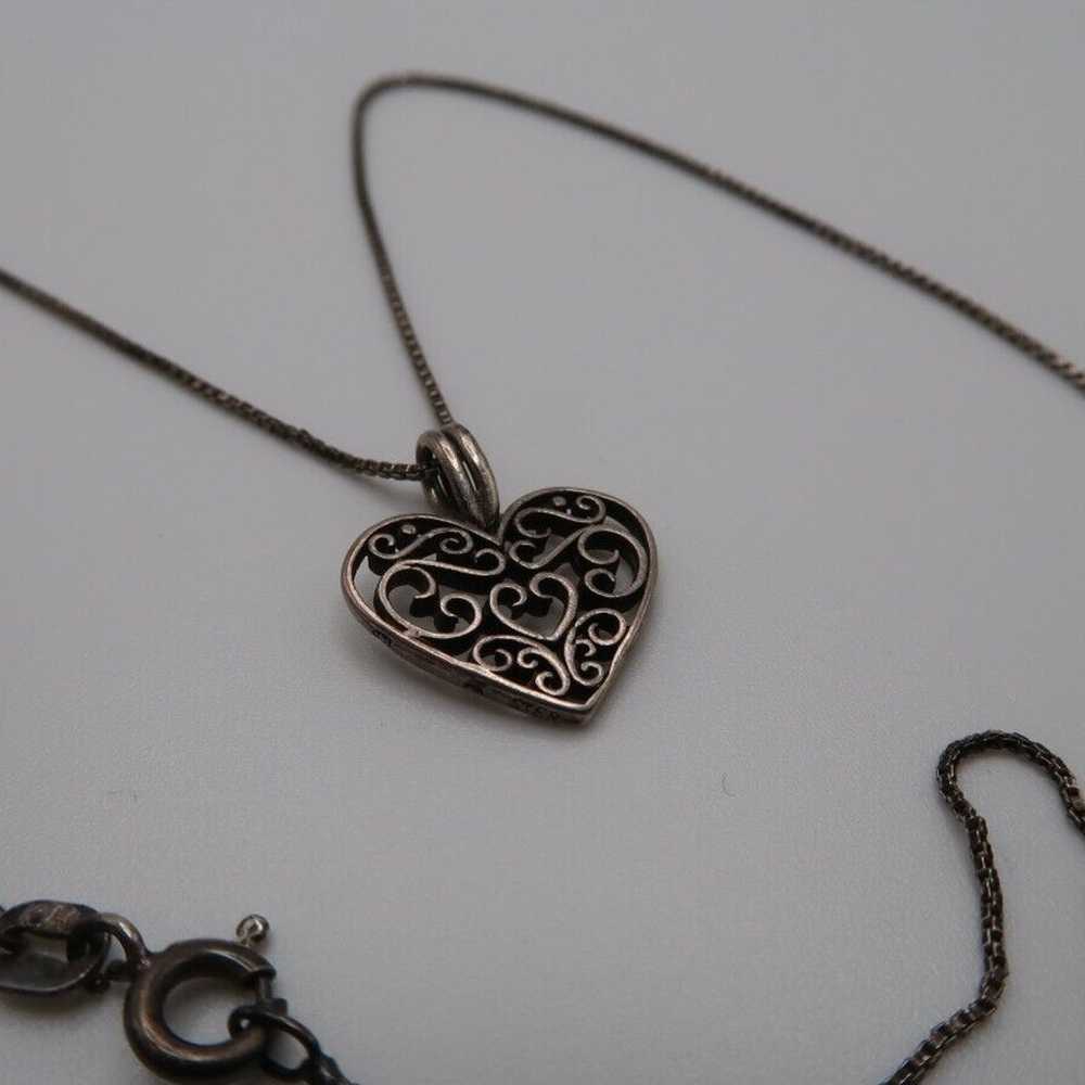 Vintage Sterling Silver Heart Pendant Necklace 19… - image 1