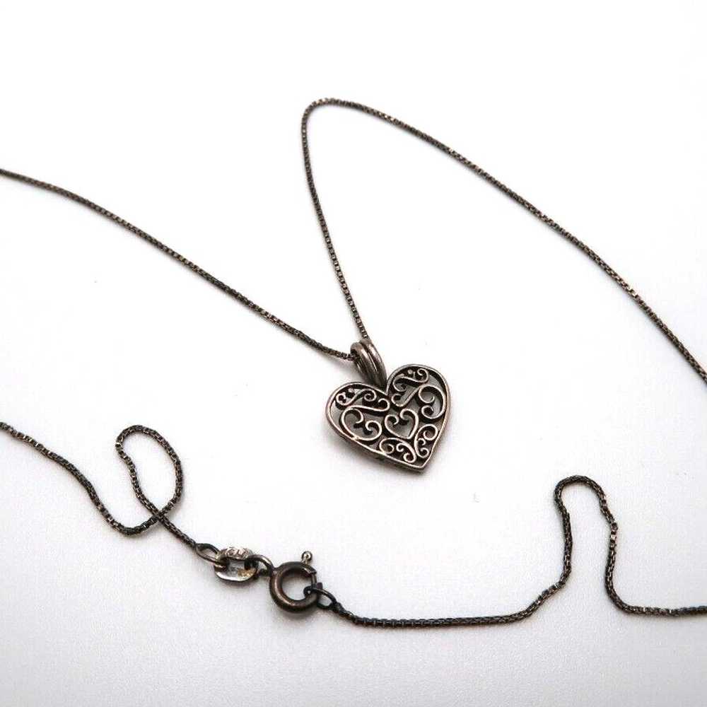 Vintage Sterling Silver Heart Pendant Necklace 19… - image 2