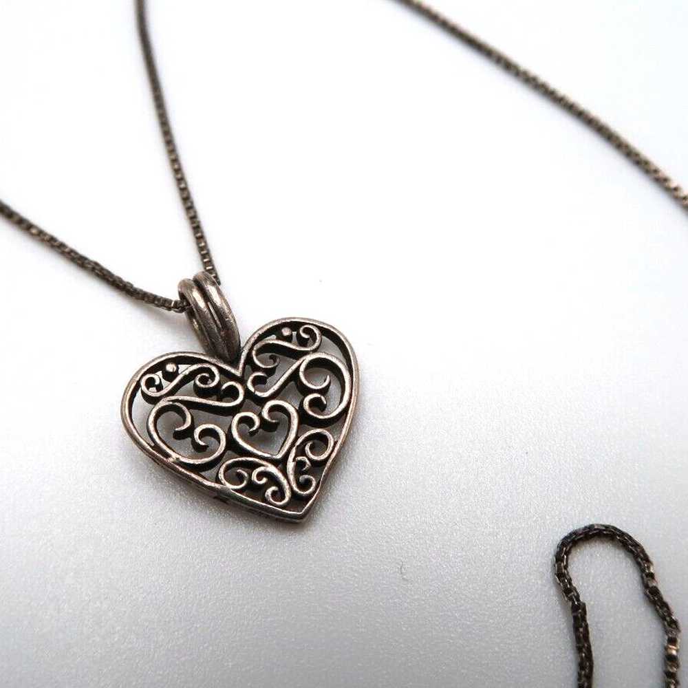 Vintage Sterling Silver Heart Pendant Necklace 19… - image 3