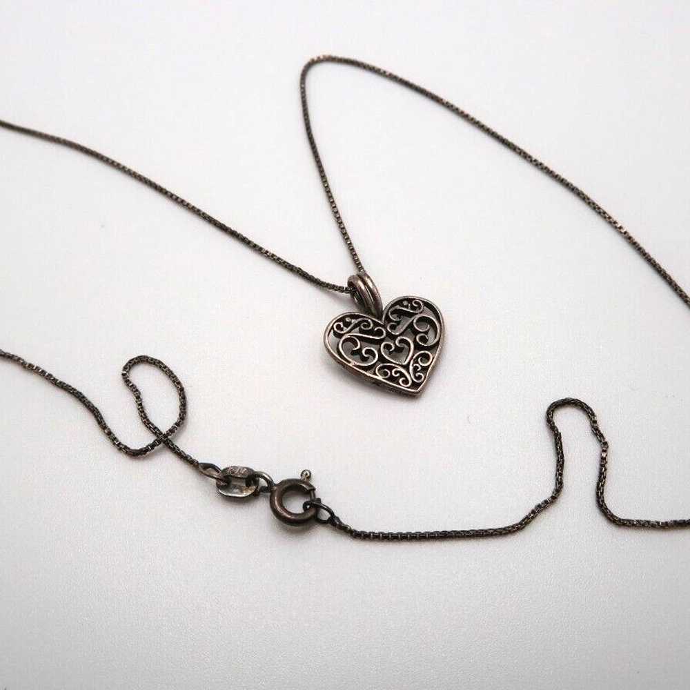 Vintage Sterling Silver Heart Pendant Necklace 19… - image 4