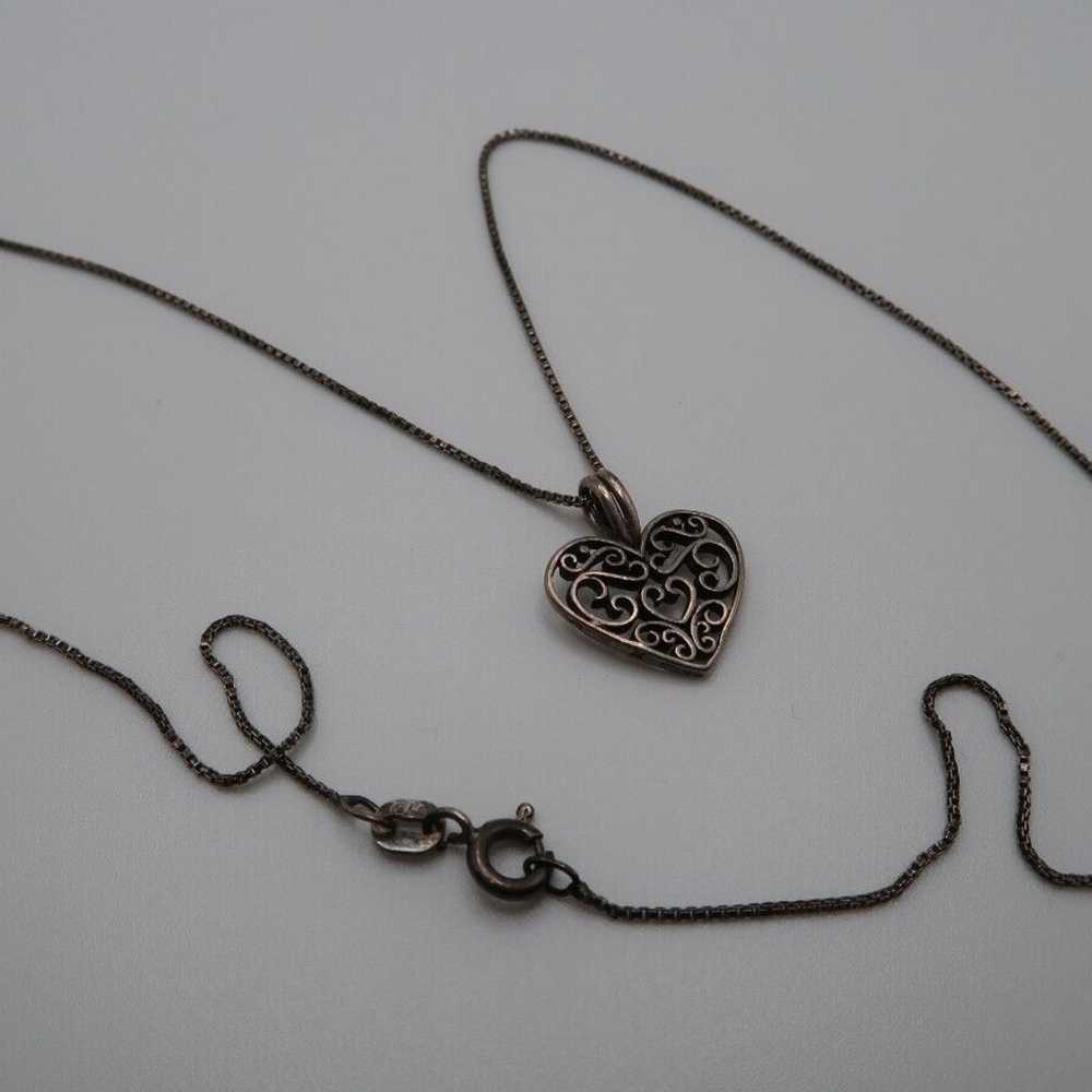 Vintage Sterling Silver Heart Pendant Necklace 19… - image 5