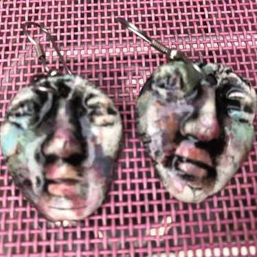 Ceramic face earrings handmade