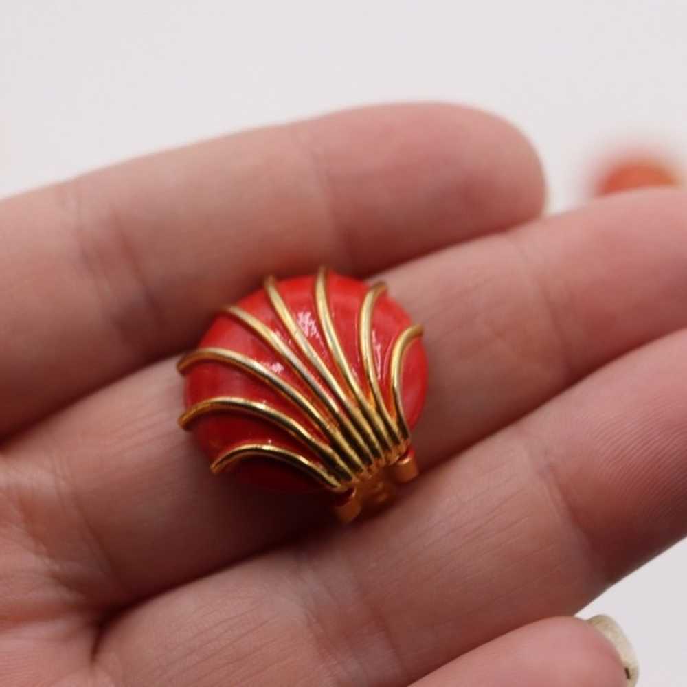 Vintage Earring And Brooch Set Red Gold Shells MC… - image 2