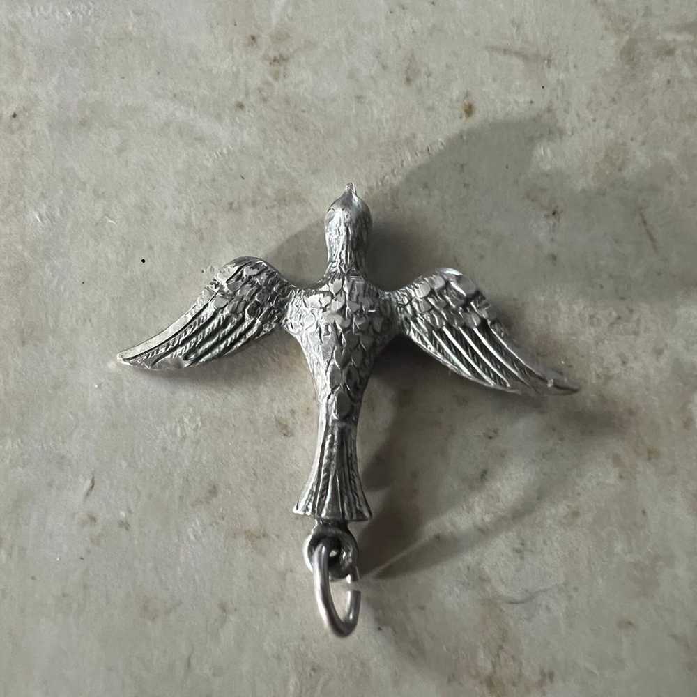 Vintage Sterling Silver 925 Bird Cat Cross Pendan… - image 2