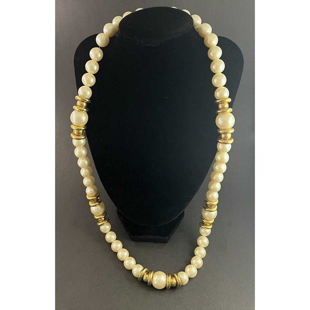 Chunky Large Faux Pearl Long Collar Gold Tone Sta… - image 1