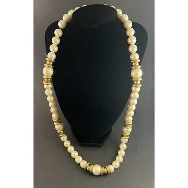 Chunky Large Faux Pearl Long Collar Gold Tone Sta… - image 1