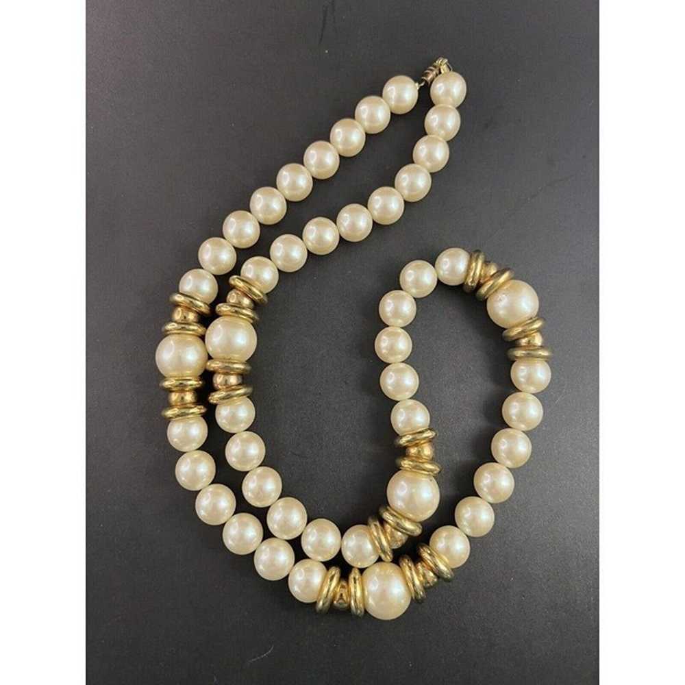 Chunky Large Faux Pearl Long Collar Gold Tone Sta… - image 2