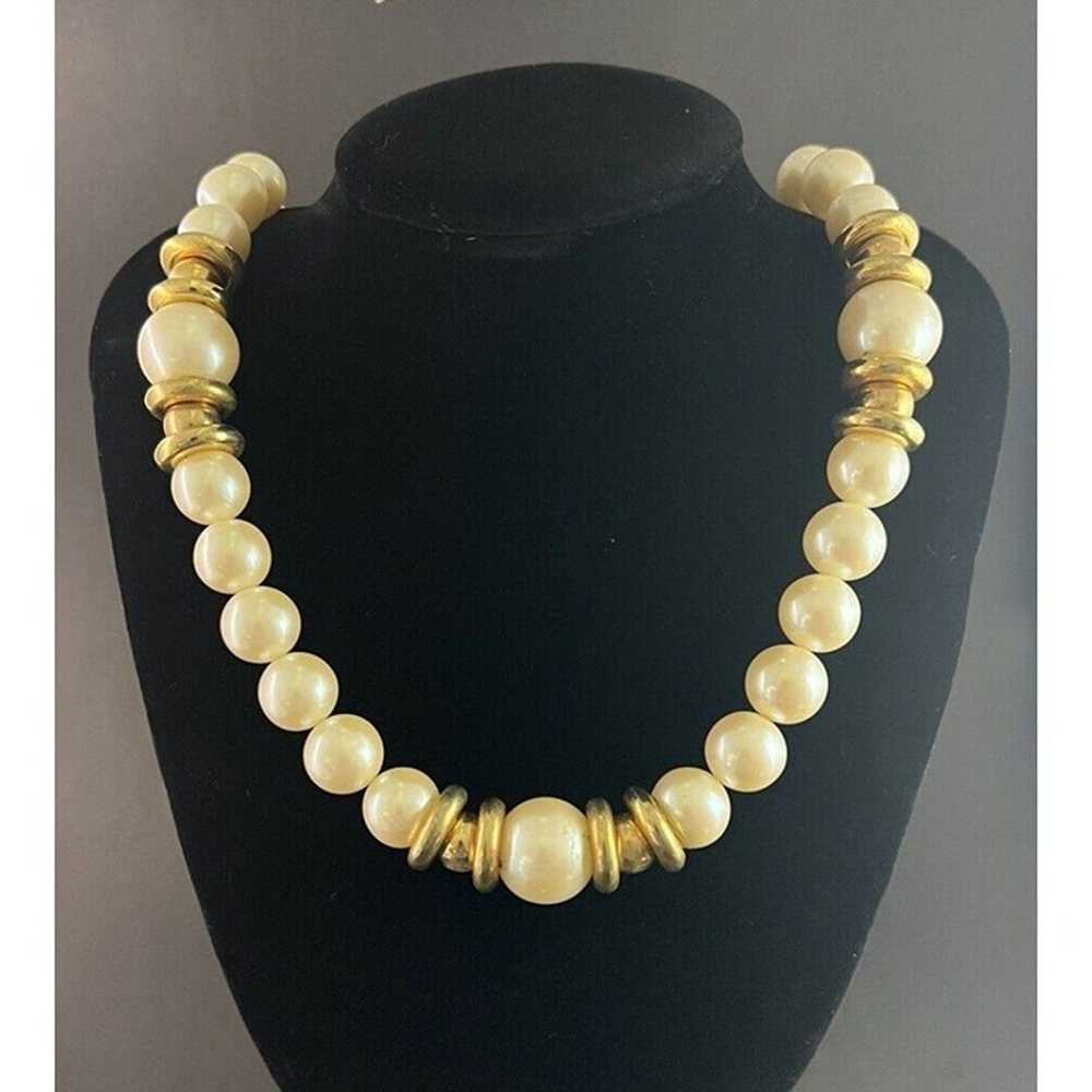 Chunky Large Faux Pearl Long Collar Gold Tone Sta… - image 4