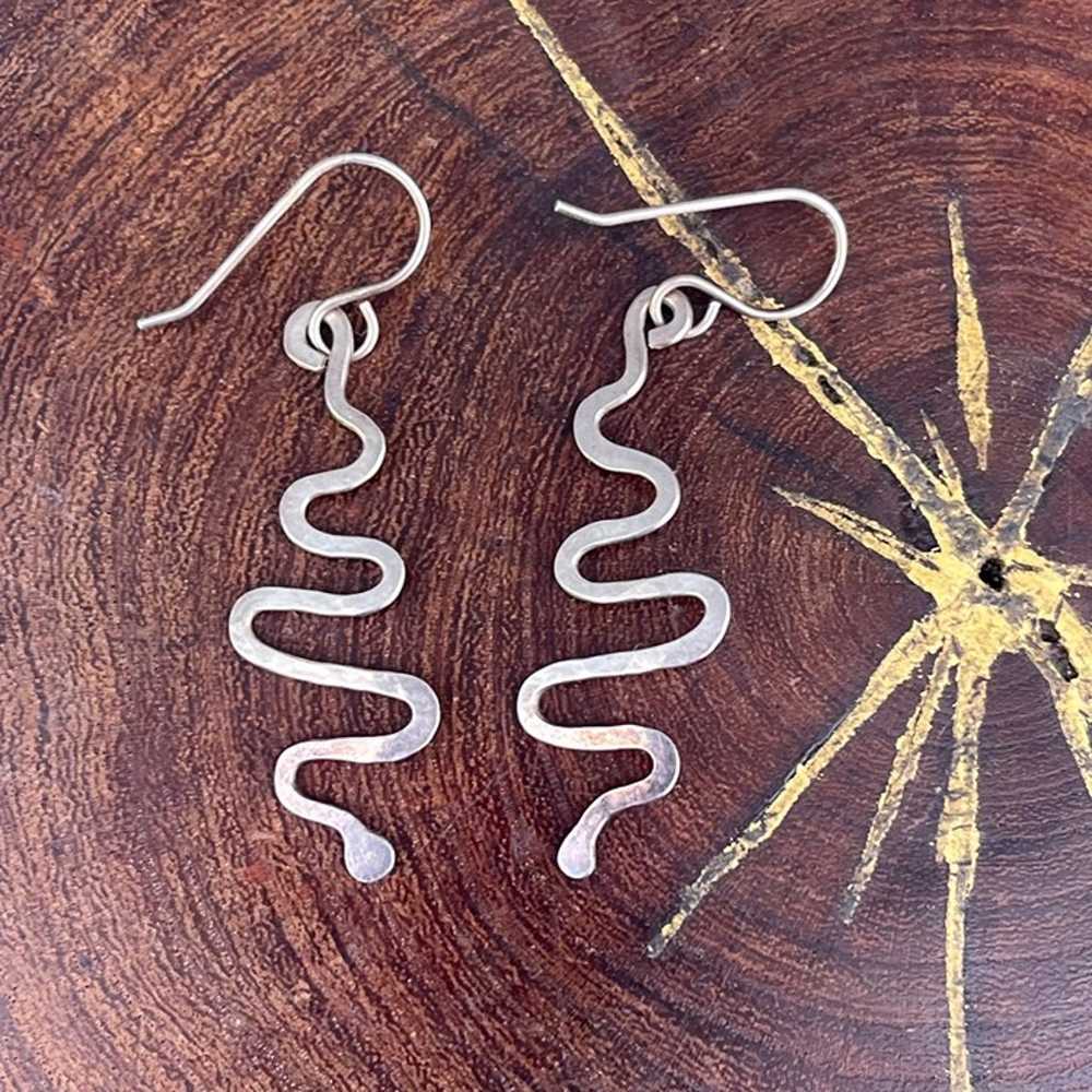 Sterling Silver Dangle Squiggle Earrings modern j… - image 1