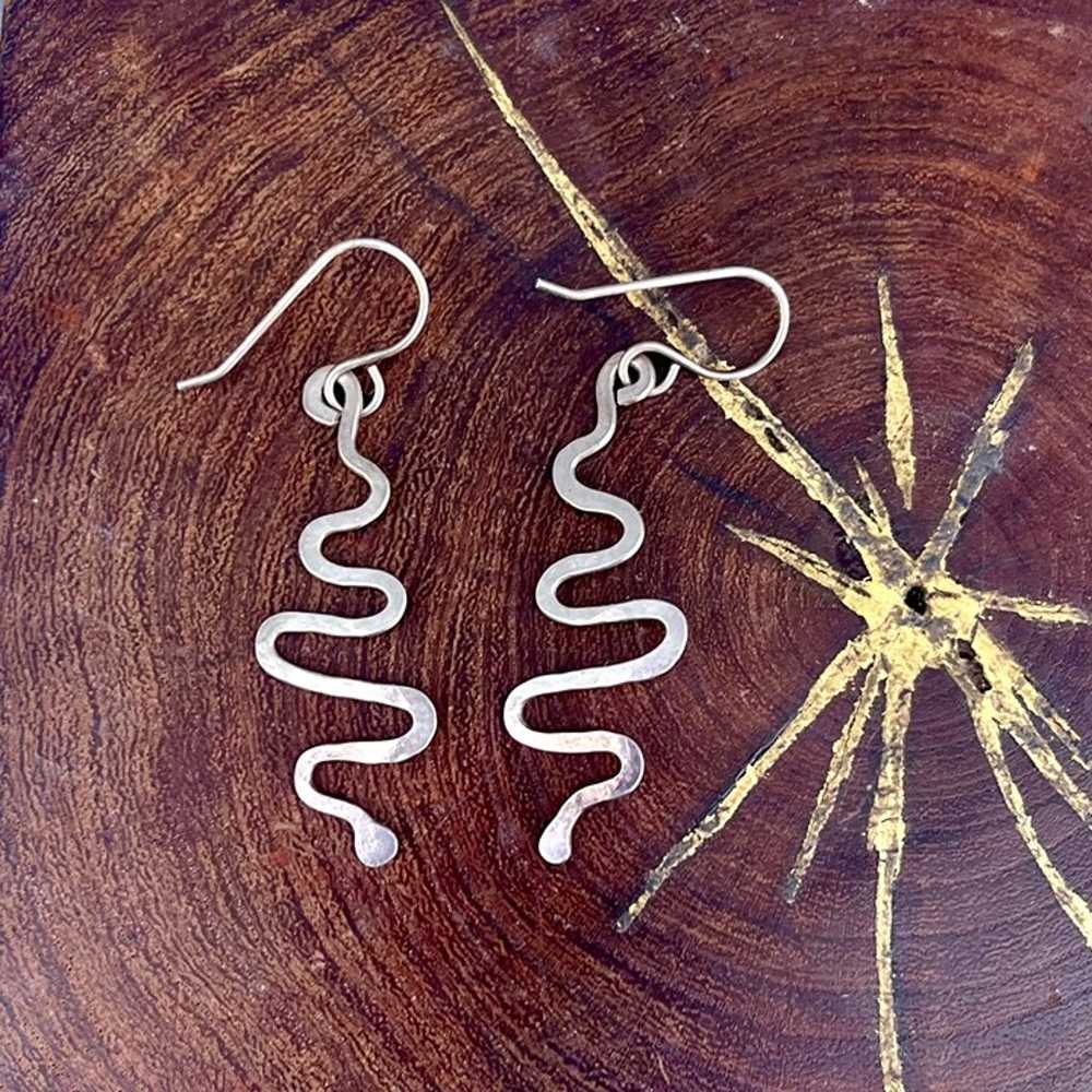 Sterling Silver Dangle Squiggle Earrings modern j… - image 2