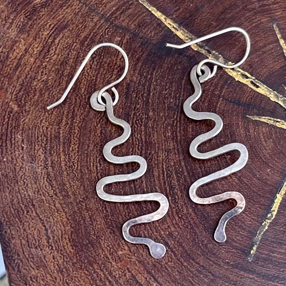 Sterling Silver Dangle Squiggle Earrings modern j… - image 3