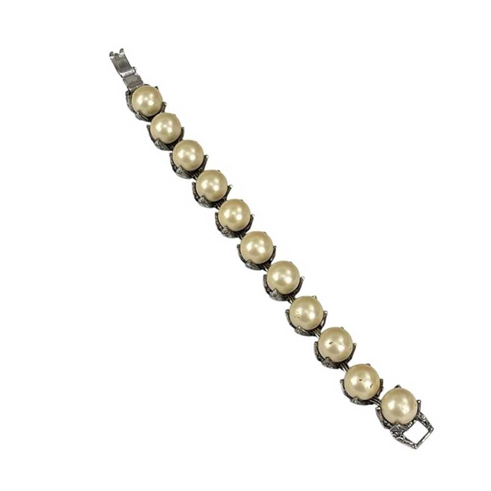 Vintage Faux Pearl & Rhinestone Silver-Tone Brace… - image 6