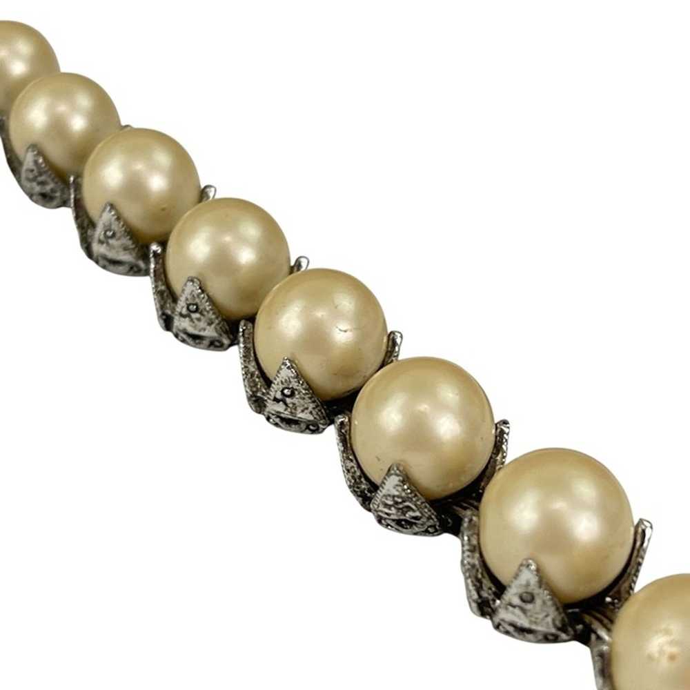 Vintage Faux Pearl & Rhinestone Silver-Tone Brace… - image 9