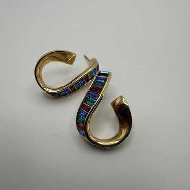 Vintage Swarovski Gold Red Green Blue Crystal Dan… - image 1