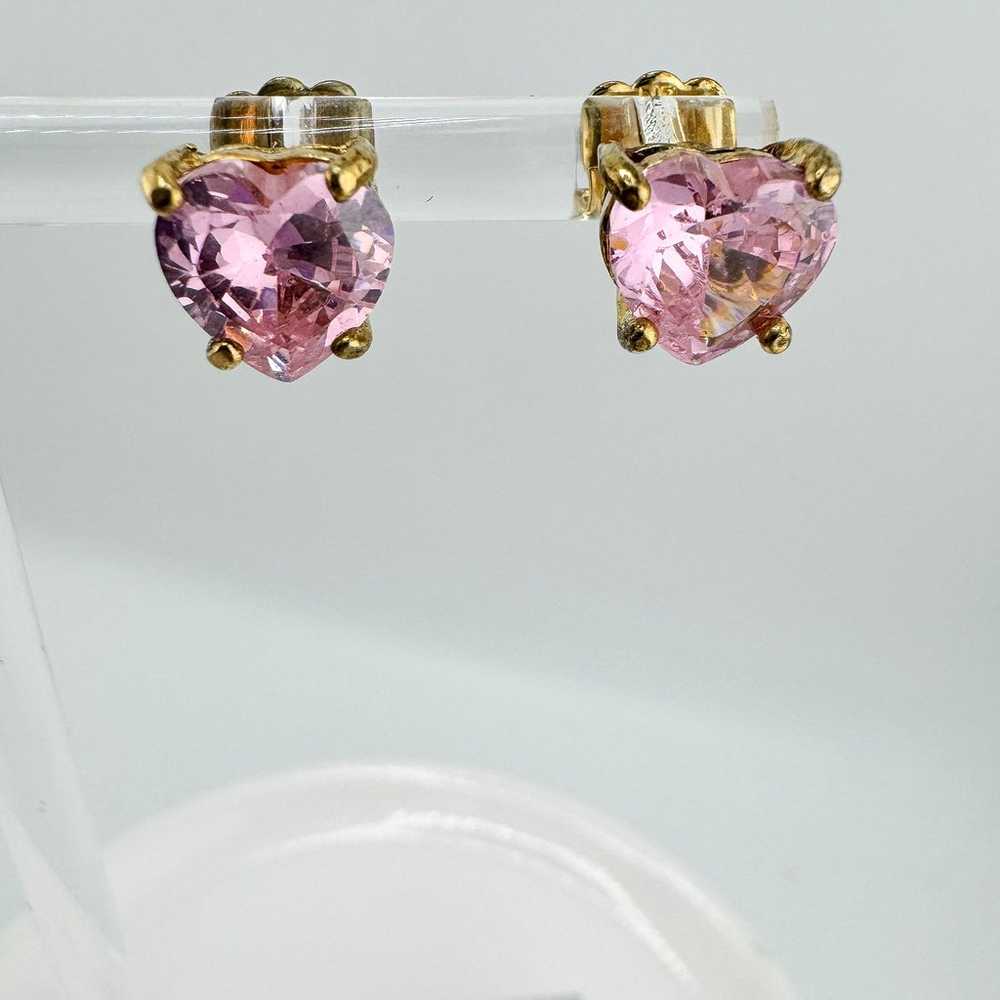 Vintage Avon Pink Heart Stud Earrings Gold Plated… - image 2