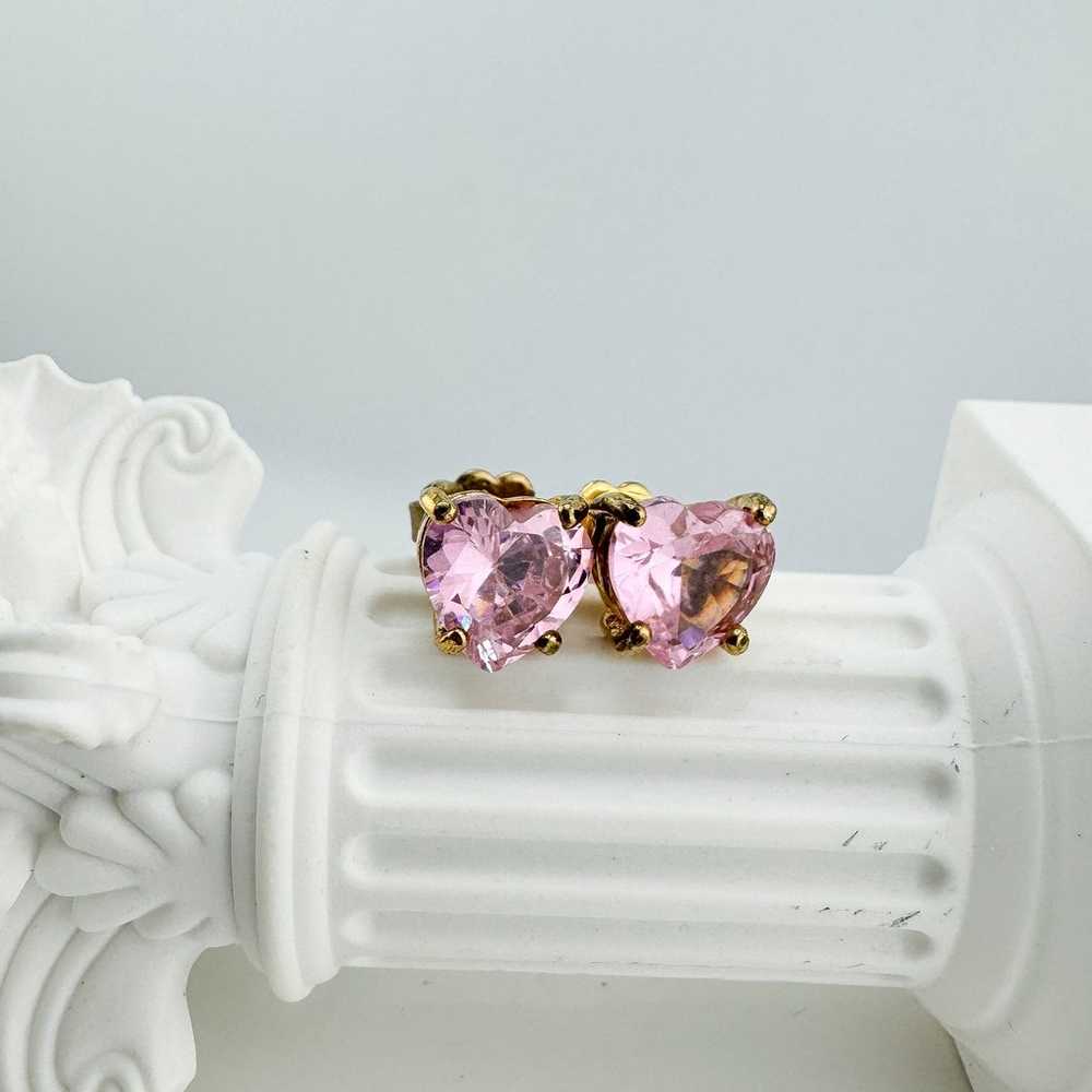 Vintage Avon Pink Heart Stud Earrings Gold Plated… - image 3