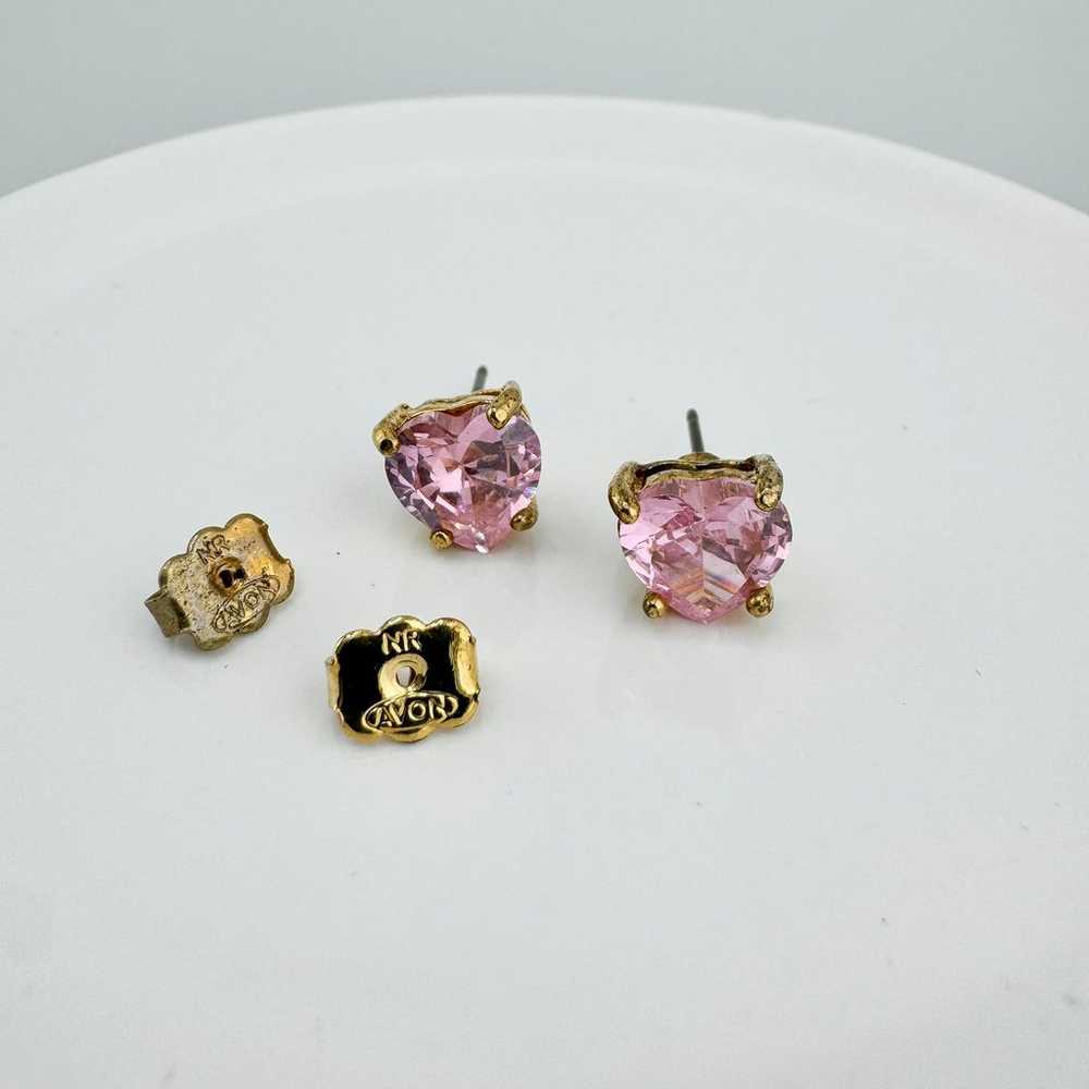 Vintage Avon Pink Heart Stud Earrings Gold Plated… - image 5