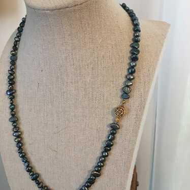 Freshwater Peacock Pearl Necklace with Filigree C… - image 1