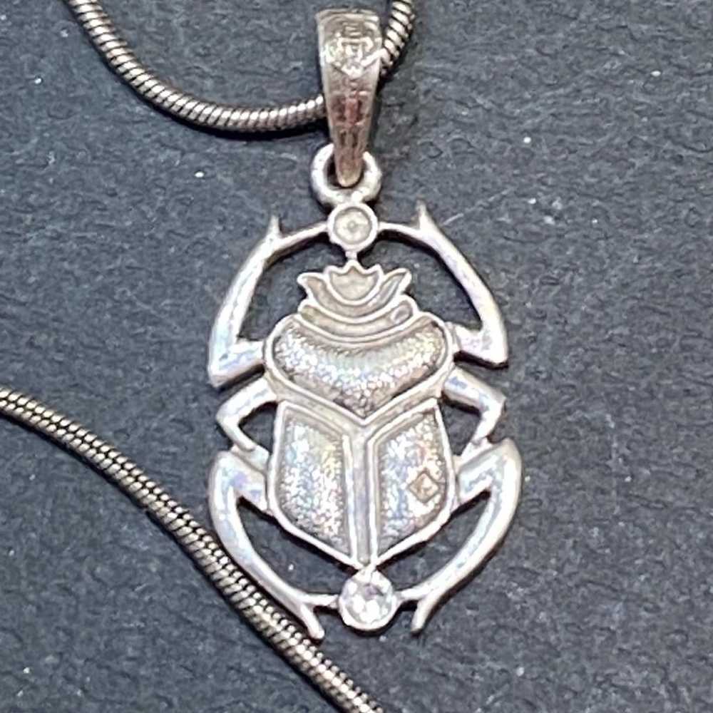 Vintage Sterling Silver Scarab Necklace - image 1