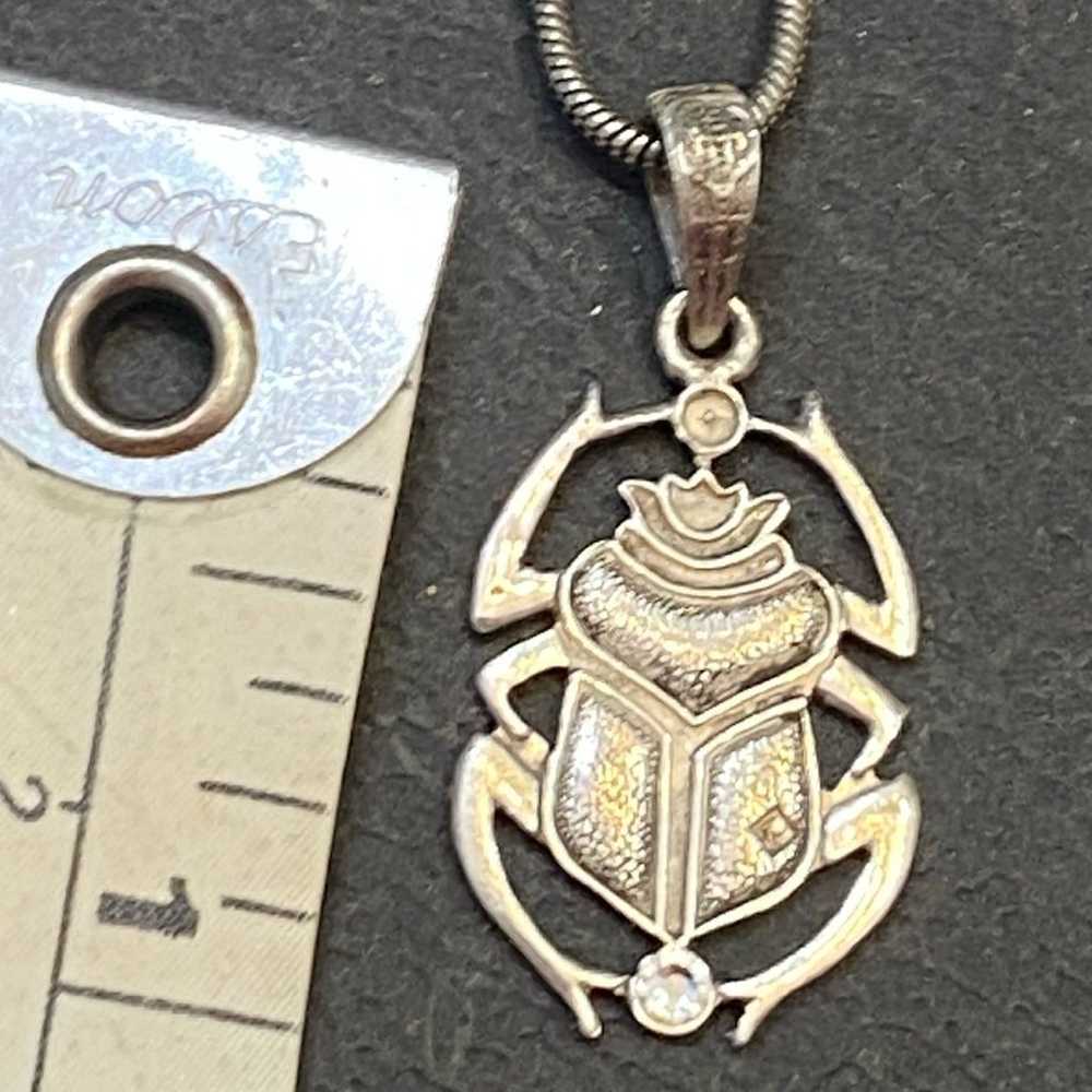 Vintage Sterling Silver Scarab Necklace - image 5