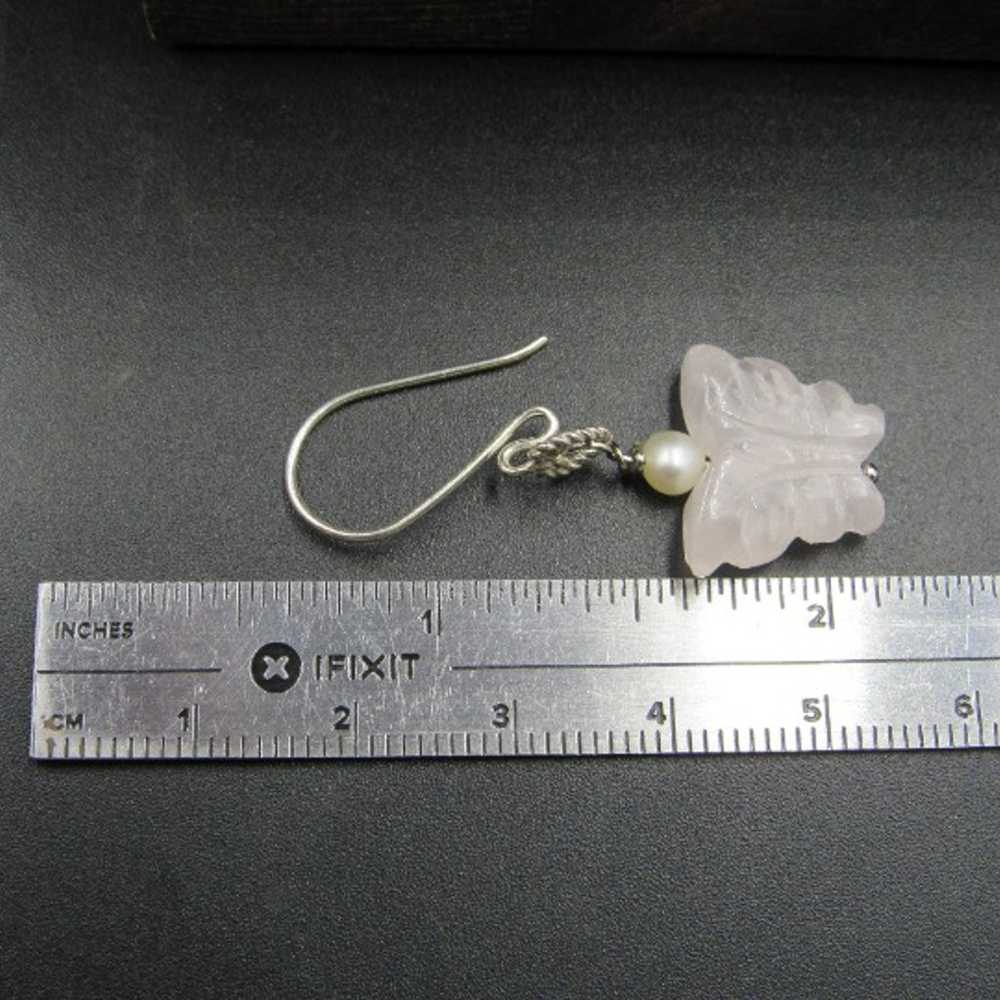 Sterling Silver Cut Rose Quartz Butterfly & Pearl… - image 4