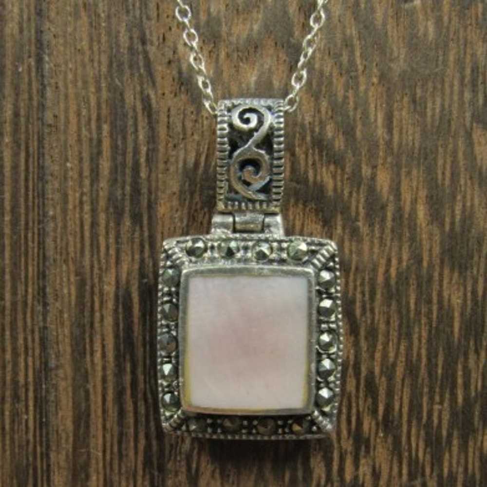 18" Sterling Silver Marcasite & Pink Shell Neckla… - image 1