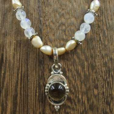 16" Sterling Silver Rustic Moonstone & Cream Pearl