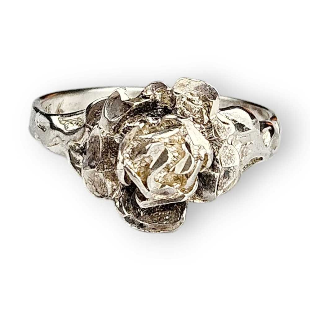 Sterling Rose Ring Flower Handmade Vintage 925 Si… - image 2