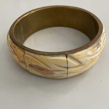 Vintage Antique Carved Brass Bangle Bracelet