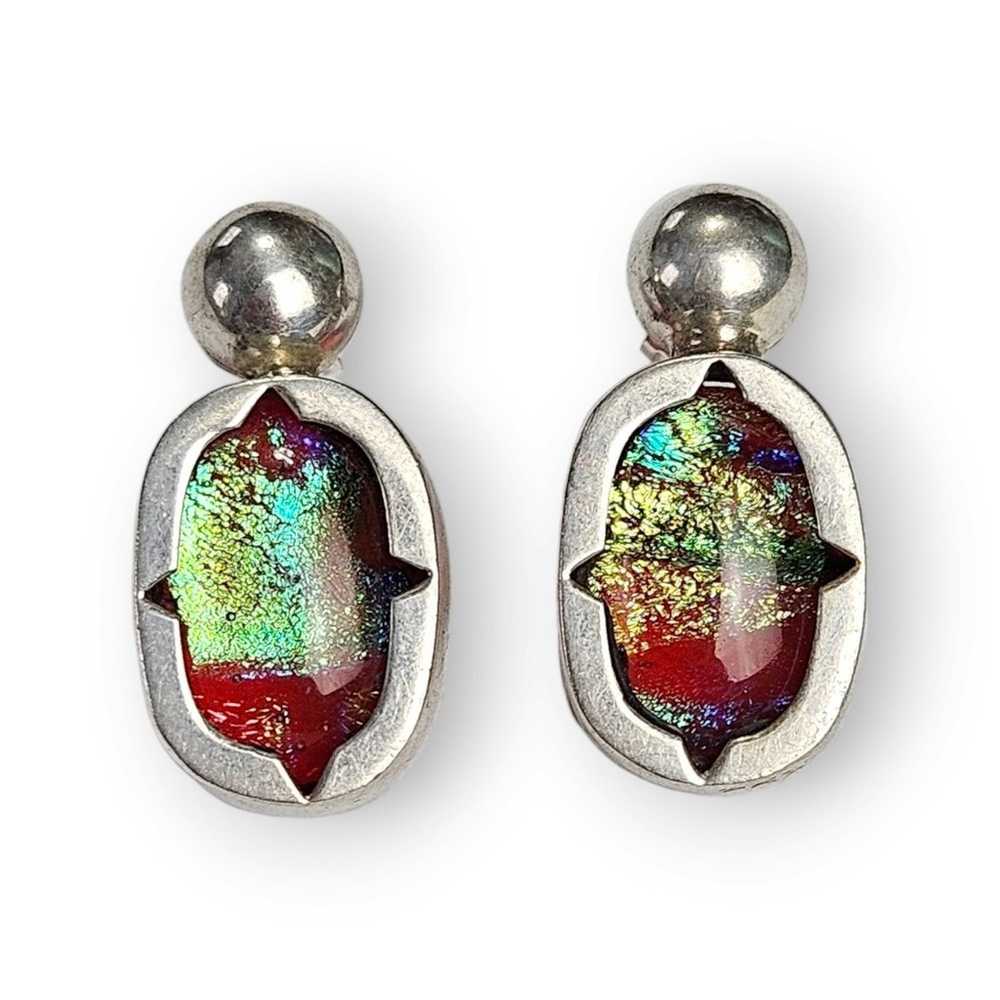 Vintage Art Glass Sterling Earrings Dichroic Post… - image 1