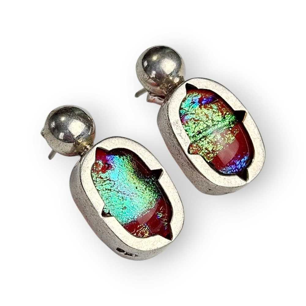 Vintage Art Glass Sterling Earrings Dichroic Post… - image 2