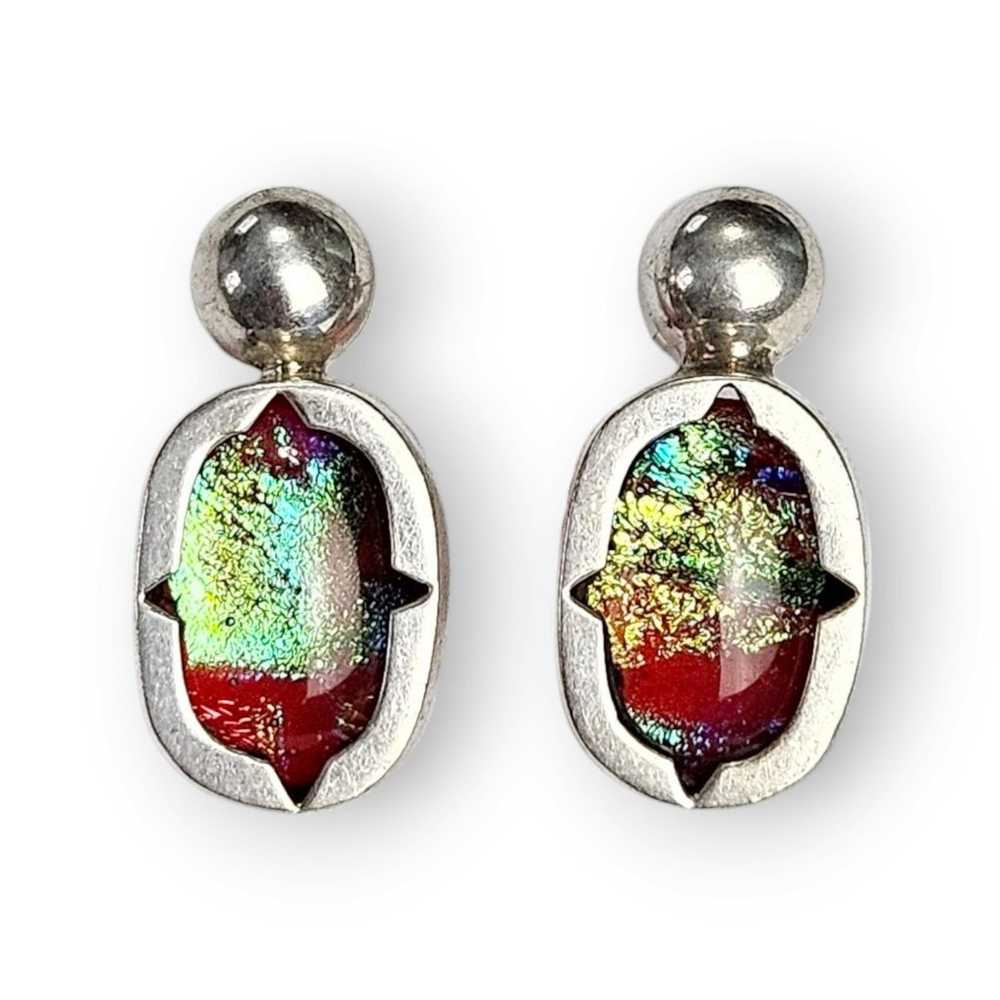 Vintage Art Glass Sterling Earrings Dichroic Post… - image 4