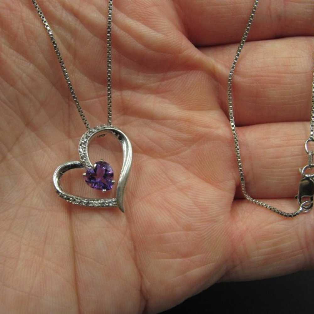 18" Sterling Amethyst Heart Necklace - image 2