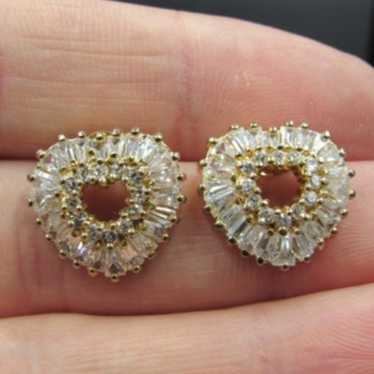 Sterling Gold Plated CZ Heart Earrings