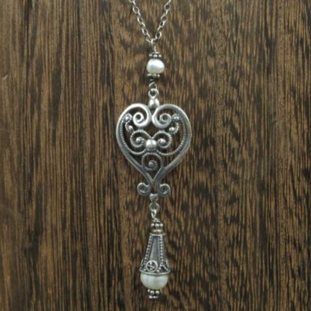 18" Sterling White Pearl Heart Necklace - image 1