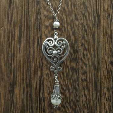 18" Sterling White Pearl Heart Necklace - image 1