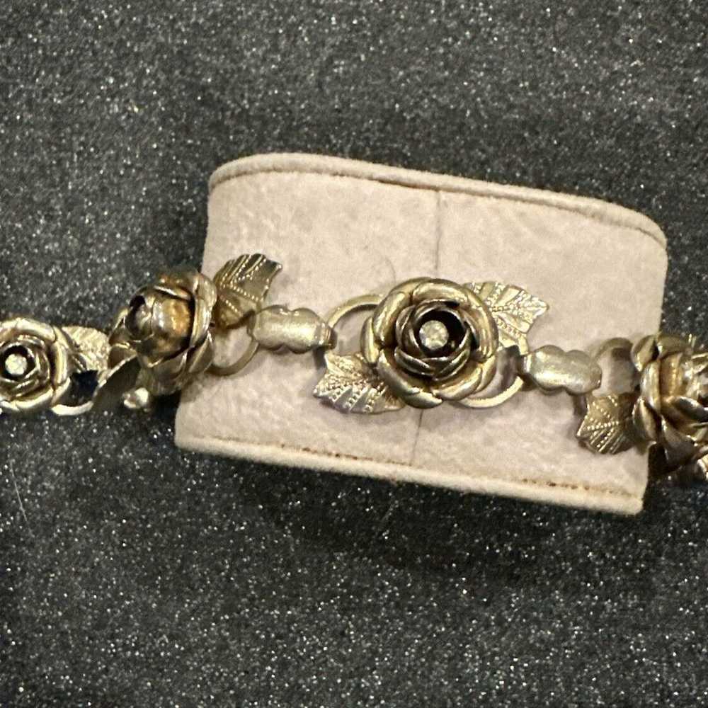 Vintage Sterling silver plated Rose Link Bracelet… - image 3