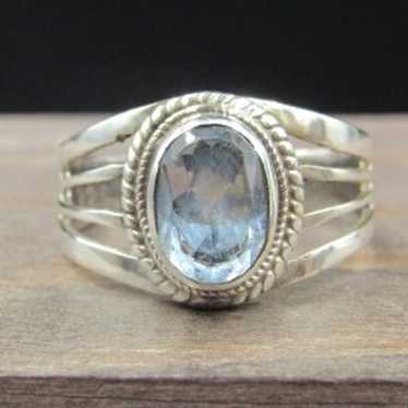 Size 6 Sterling Oval Blue Topaz Ring