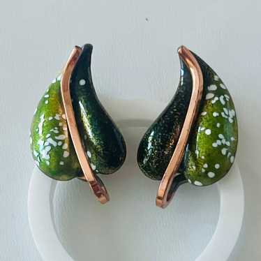 Vintage ENAMEL COPPER EARRINGS (c) Renoir Signed Matisse 1 1/2 hotsell