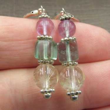 Sterling Silver Quartz Jadeite Amethyst Stone Earr