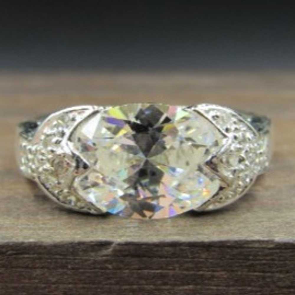 Size 6.25 Sterling Unique Cut CZ Ring - image 1