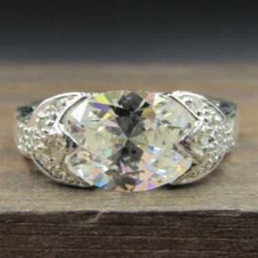 Size 6.25 Sterling Unique Cut CZ Ring - image 1