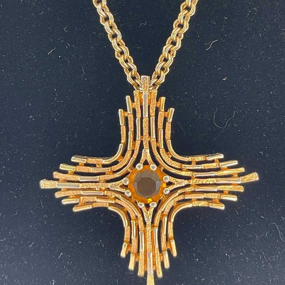 Vintage  Sarah Coventry Amber Maltese Cross Gold … - image 6